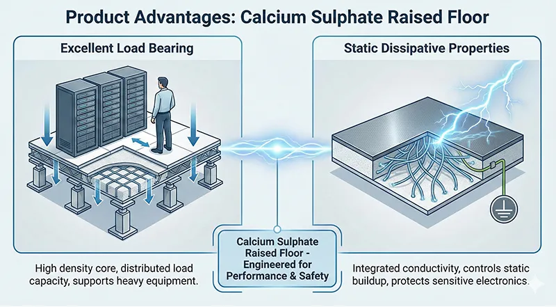 พื้นยก Calcium Sulphate คุณสมบัติรับน้ำหนักสูง (Excellent Load Bearing) และถ่ายเทไฟฟ้าสถิต (Static Dissipative) สำหรับห้อง Server