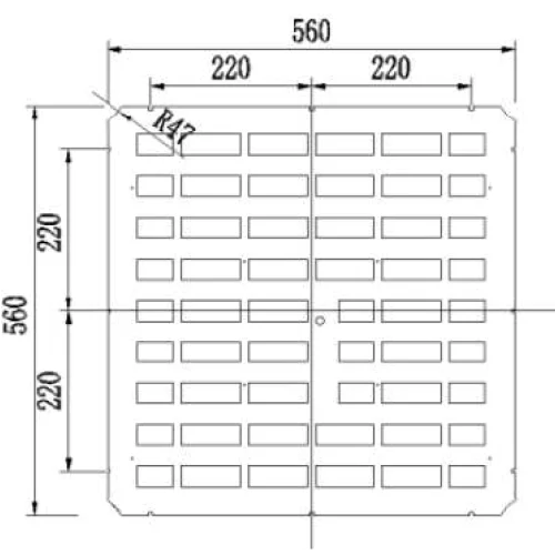 แบบแปลนแผ่นพื้นระบายอากาศขนาด 560x560 มม. แสดงรายละเอียดระยะรูระบายอากาศมาตรฐานงานวิศวกรรม