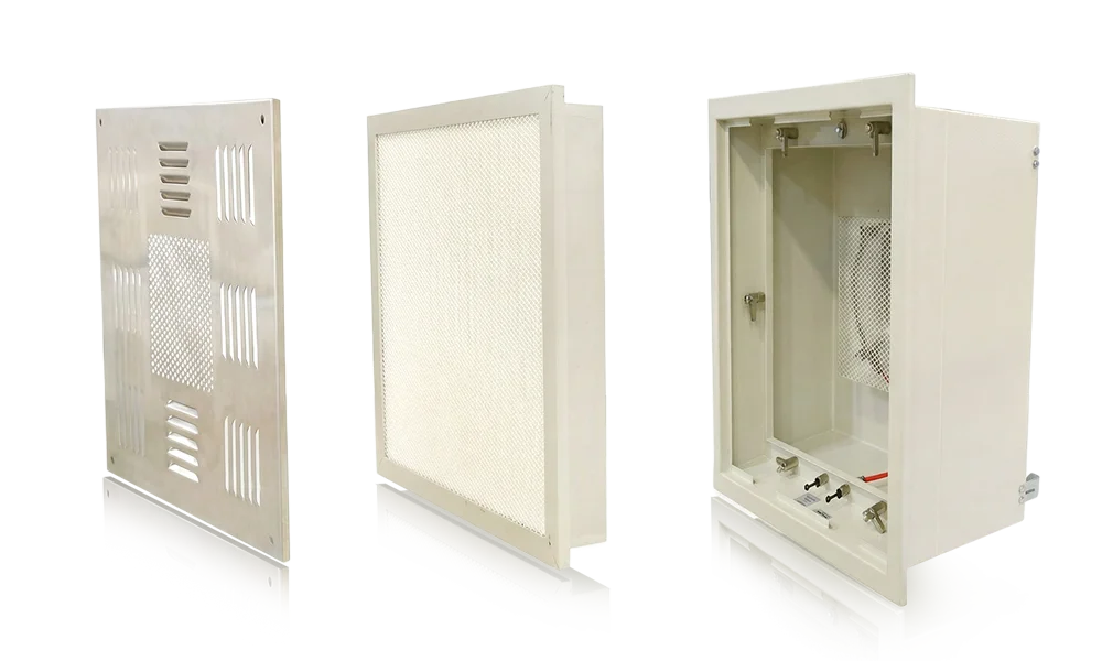 กล่องกรองอากาศ HEPA Box พร้อมหน้ากากกระจายลมติดเพดาน สำหรับห้องคลีนรูม (Cleanroom) เปลี่ยนไส้กรองง่ายจากภายในห้อง
