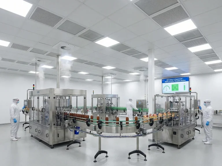 สายการผลิตอุตสาหกรรมในห้องสะอาด ISO Class 4 ติดตั้งระบบกรองอากาศ HEPA และ ULPA Filter