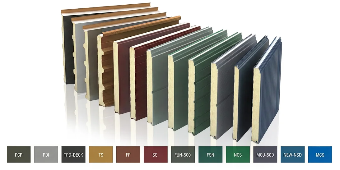 ตัวอย่างเฉดสีและประเภทลอนแผ่นผนัง Sandwich Panel สำหรับห้องเย็นและคลีนรูม